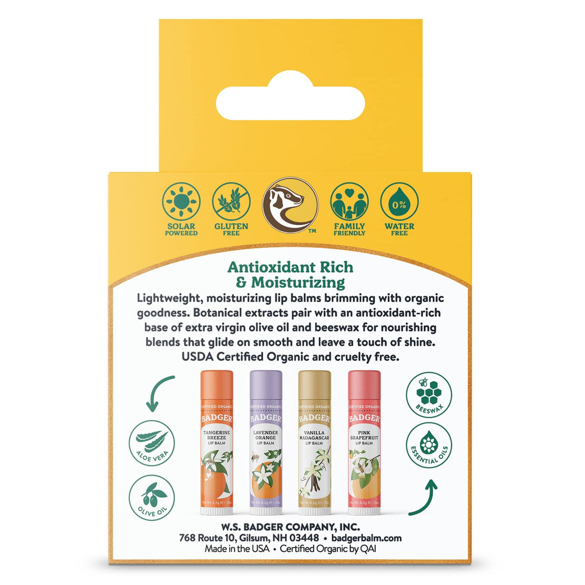 Badger Classic Organic Lip Balm Set - Yellow Box, Light Silky Long Lasting Lip Moisturizer Gift Set, All Natural Lip Balm Variety Pack Lip Set Beauty & Personal Care Badger