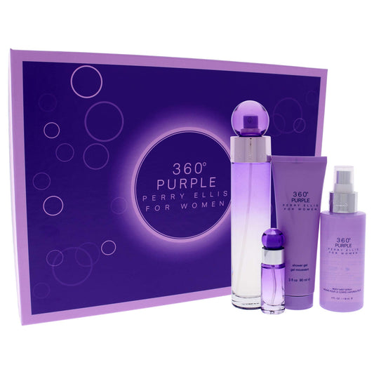 Perry Ellis 360 Purple Women 3.4oz EDP Spray, 7.5ml EDP Mini Spray, 4oz Body Mist, 3oz Shower Gel 4 Pc Gift Set Beauty & Personal Care Perry Ellis