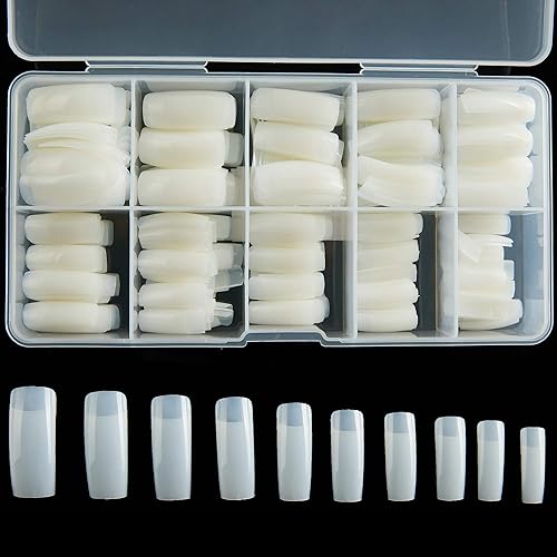 Half Cover Acrylic False Nail Tips, 500PCS Fake Nail Shape Artificial False Nails Tips 10 Sizes with Case for Nail Art Salons (Natural) Beauty & Personal Care RayanWay
