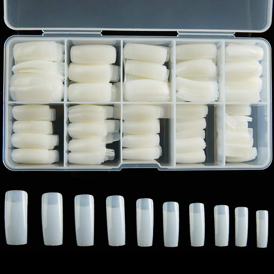 Half Cover Acrylic False Nail Tips, 500PCS Fake Nail Shape Artificial False Nails Tips 10 Sizes with Case for Nail Art Salons (Natural) Beauty & Personal Care RayanWay