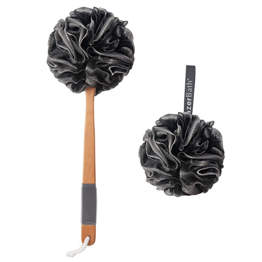AmazerBath Shower Sponge Loofah Back Scrubber, PE Soft Mesh Loofah Body Scrubber with Long Wooden Handle, Bath Sponge for Men Women (Black) Beauty and Personal Care AmazerBath Default Title
