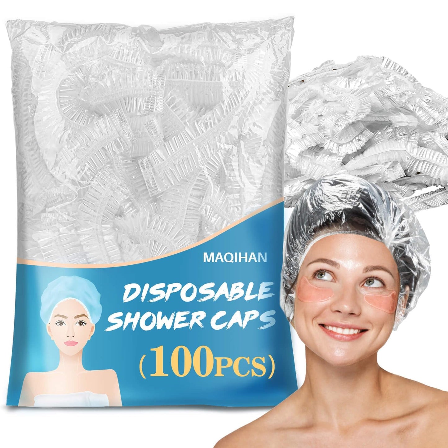 MAQIHAN 100 Disposable Shower Caps Large - Thickened Plastic Hair Caps for Deep Conditioning Shower Cap Reusable Waterproof for Women Men Hair Beauty and Personal Care MAQIHAN