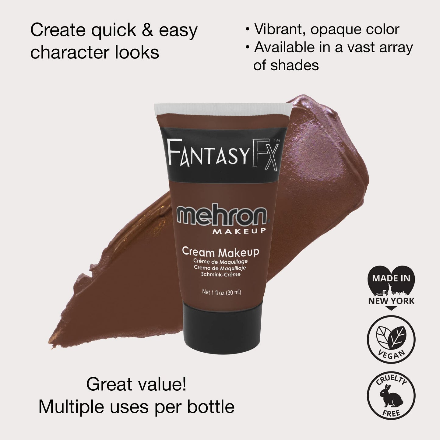 Mehron Makeup Fantasy FX Cream Makeup | Water Based | Halloween | Wolfman Brown Face & Body Paint For Adults 1 fl oz (30ml) (Wolfman Brown) Beauty & Personal Care Mehron