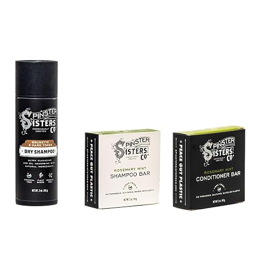 Spinster Sisters Natural Hair Care Set, Rosemary Mint - Shampoo Bar, Conditioner Bar, Brown Dry Shampoo - Homemade, sulfate-free, moisturizing Beauty & Personal Care Spinster Sisters