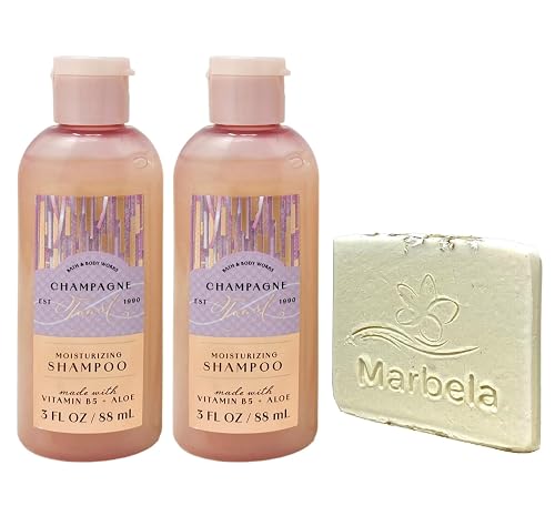 Bath & Body Works Champagne Toast 2 Pack Mini Moisturizing Shampoo Bundle with a Natural Oats Sample Soap - Travel Size Beauty & Personal Care Bath & Body Works