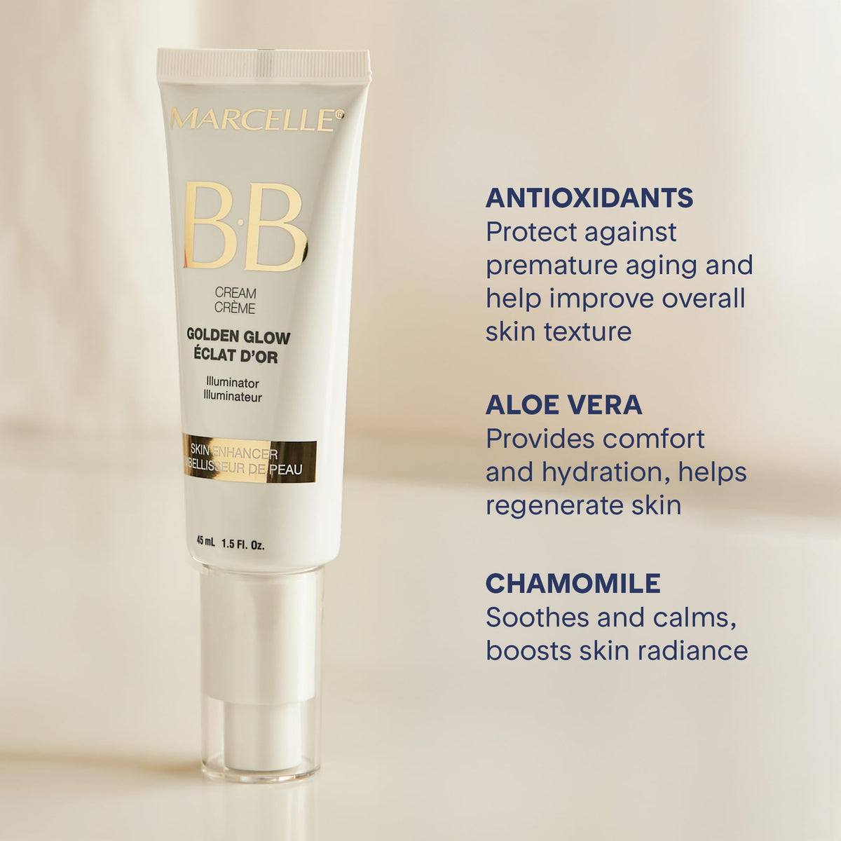 Marcelle BB Cream Golden Glow, Universal Shade, Tinted Moisturizer, 45 mL