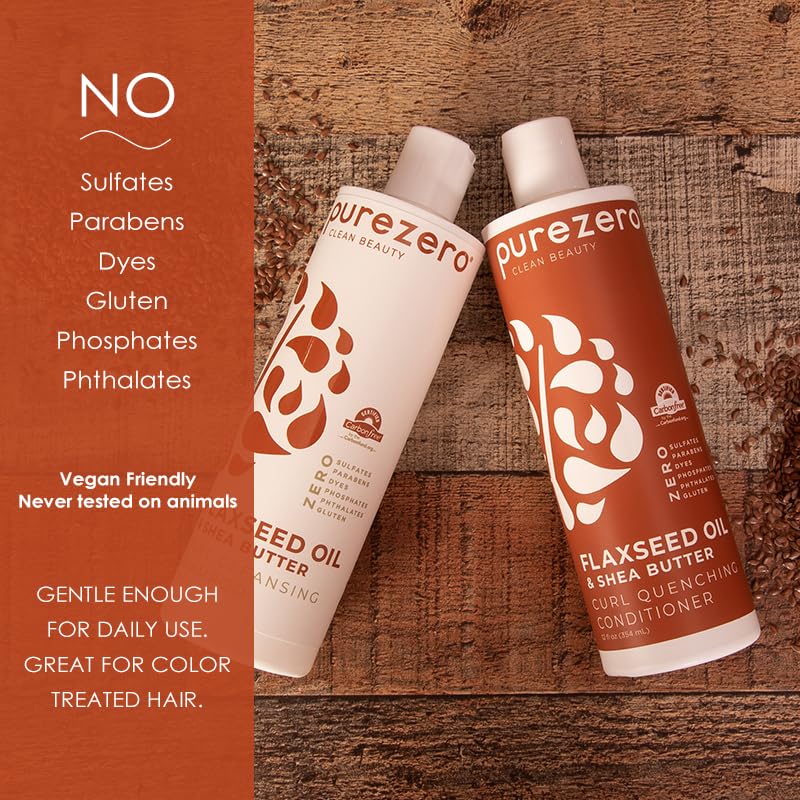 Purezero Flaxseed Oil & Shea Butter Shampoo and Conditioner Set - Curl Care - For Curly Hair Detangle & Defrizz - Zero Sulfates/Parabens/Dyes -100% Beauty & Personal Care Purezero