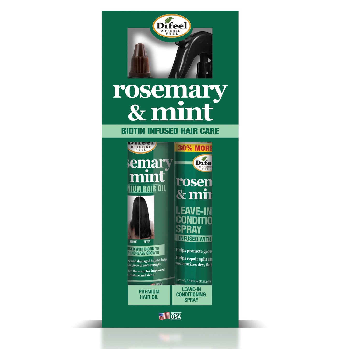 Difeel Rosemary & Mint Hair Care Set - 8oz Hair Oil and 8oz Leave-in Conditioning Spray in a Gift Box Beauty & Personal Care Difeel