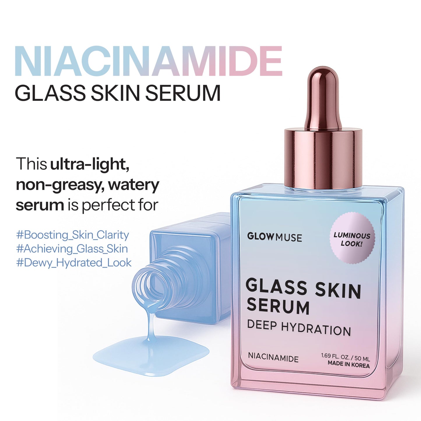 Glow Muse Niacinamide Face Serum - Dermatologist Tested, Anti-Aging, Korean Skin Care - Deep Hydration for Glass Skin, Calms Redness, Refines Pores Beauty & Personal Care Glow Muse