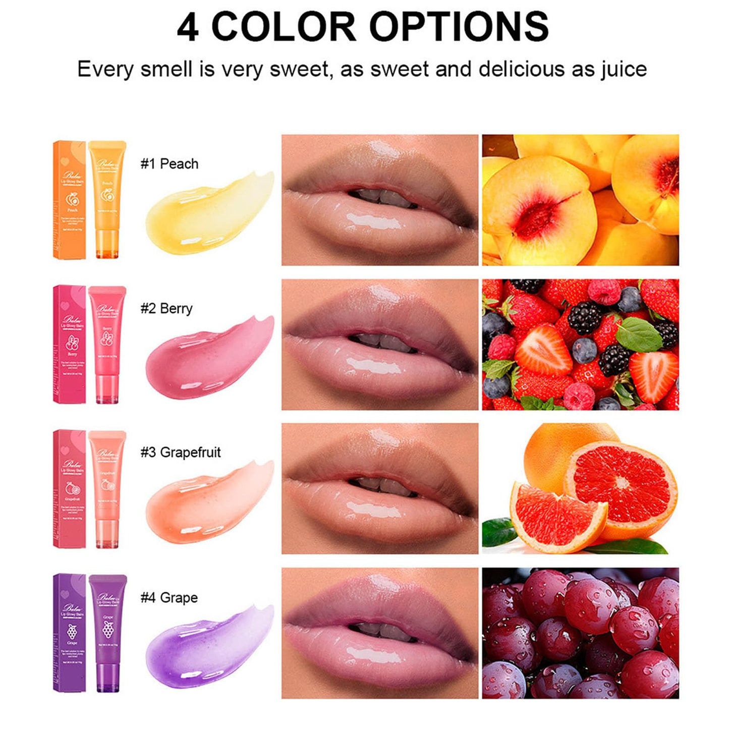 Lip Glowy Balm,4 Pack Fruit Glowy Lip Balm,Vitamin E Lip Glowy Balm Set Reduce Lip Lines, Enhance Lip Color,Moisturizing & Plump Quickly Replenishing Beauty and Personal Care Grospe