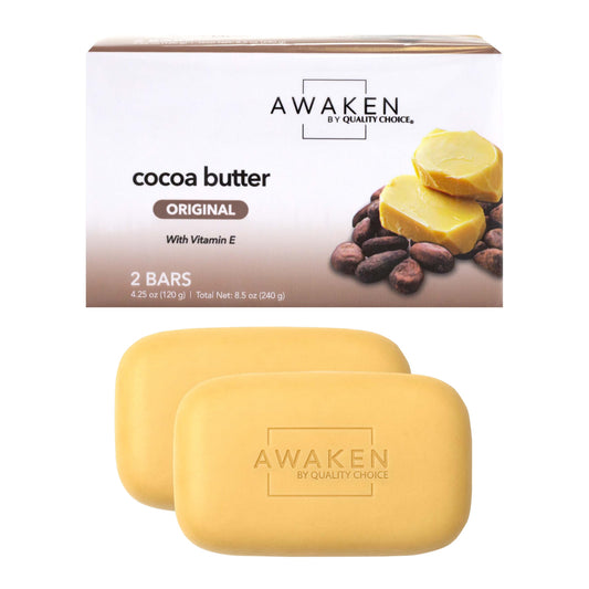 Awaken Cocoa Butter Bar Soap with Vitamin E, Moisturizing Body and Face Cleanser, Gentle Daily Bath Soap with Rich Creamy Lather, Nourishing Skincare Beauty & Personal Care Awaken by Quality Choice