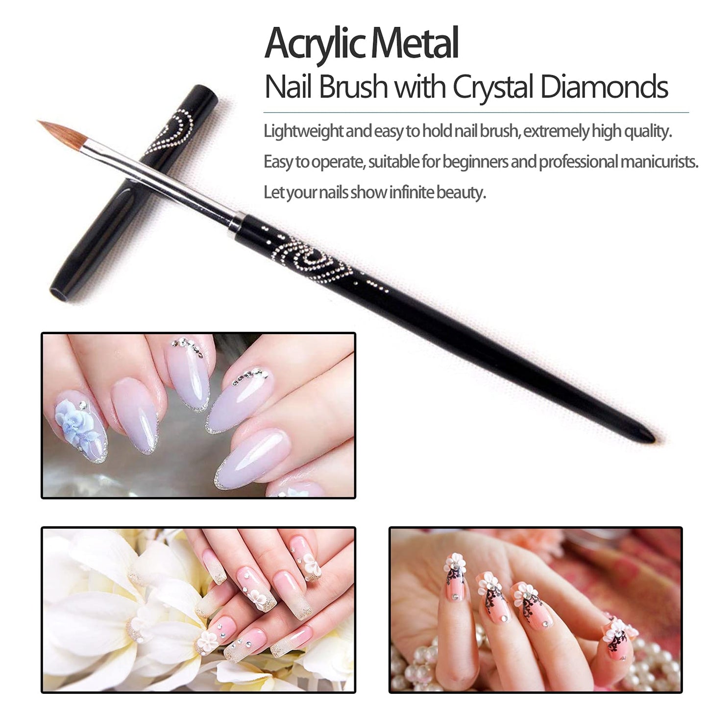 BQAN 3D Kolinsky Nail Art Brush 1Pc #4, Professional nail brushes for acrylic application, Natural Wooden Handle with Rhinestone Design Beauty & Personal Care BQAN