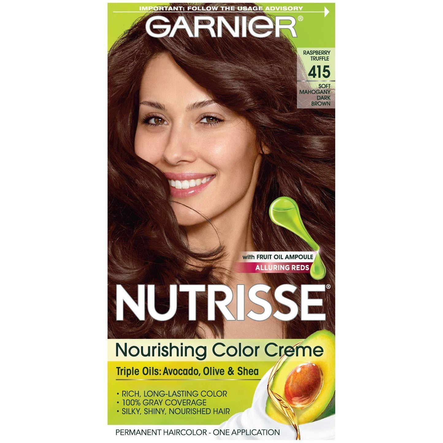 Garnier Nutrisse Haircolor - 415 Raspberry Truffle (Soft Mahogany Dark Brown) 1 Each (Pack of 4) Beauty & Personal Care NUTRISSE