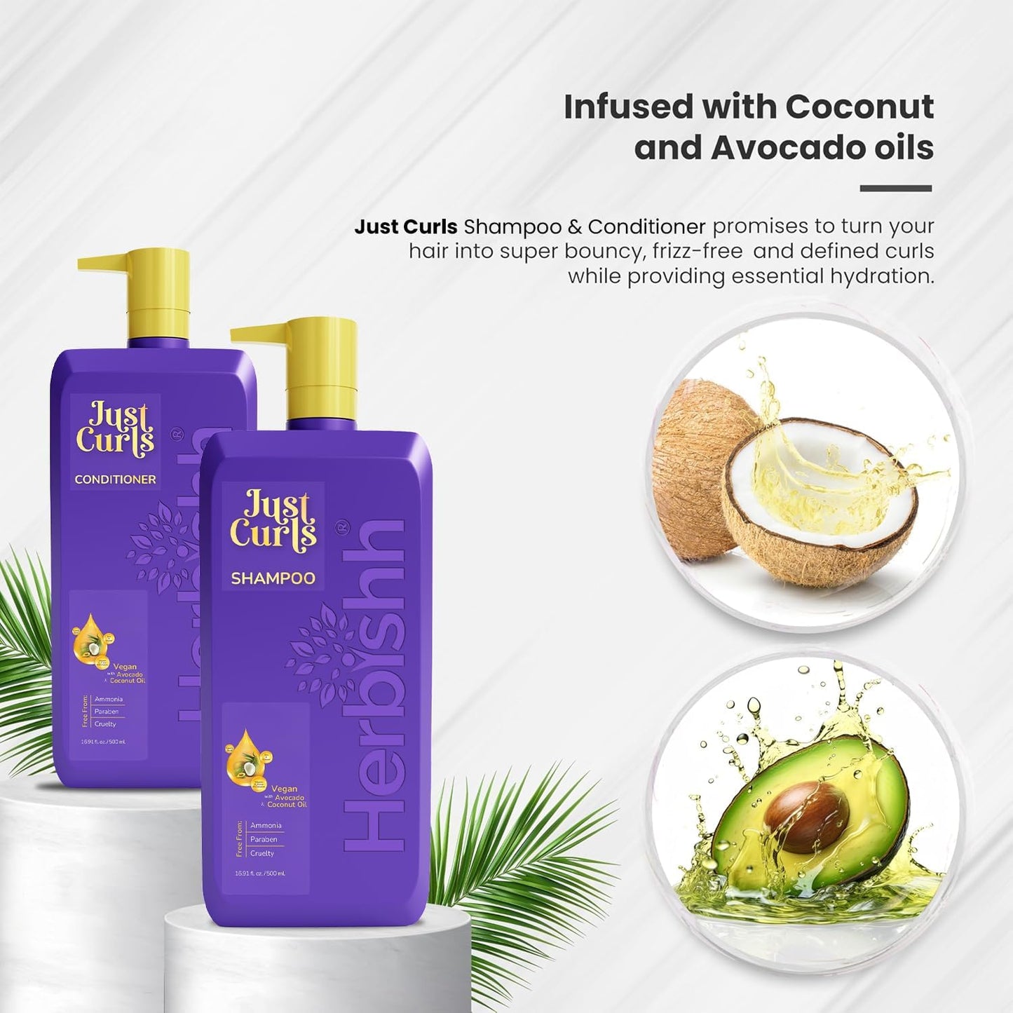 Herbishh Curly Hair Shampoo and Conditioner Set (16.91 oz Each) With Coconut & Avocado Oil for Wavy and Coily, Haircare for Women & Men, Curly Hair Beauty & Personal Care Herbishh