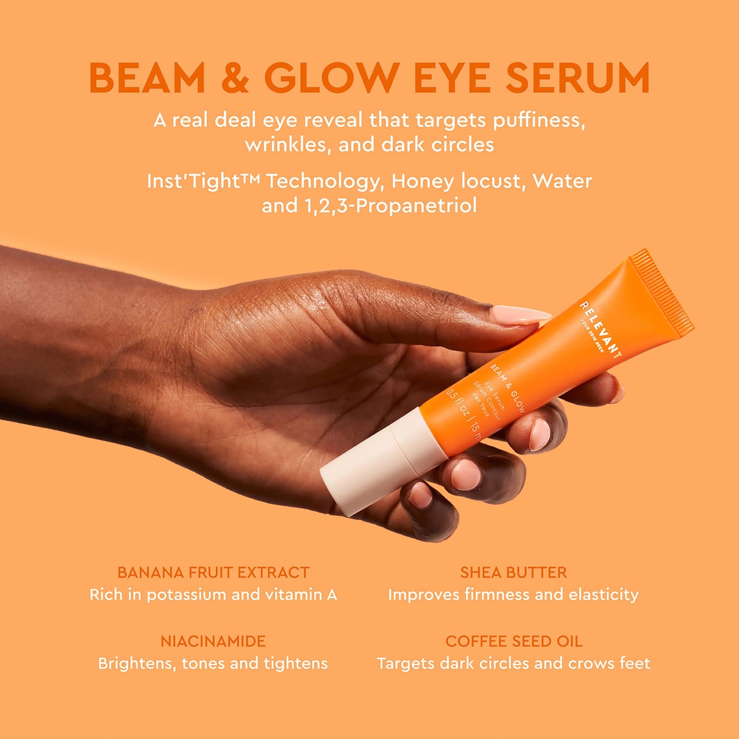 Relevant Beam and Glow Eye Serum - Hydrating Serum for All Skin Types - Vegan Skincare with Shea Butter and Niacinamide - Gluten Free - 0.5 oz Beauty & Personal Care RELEVANT