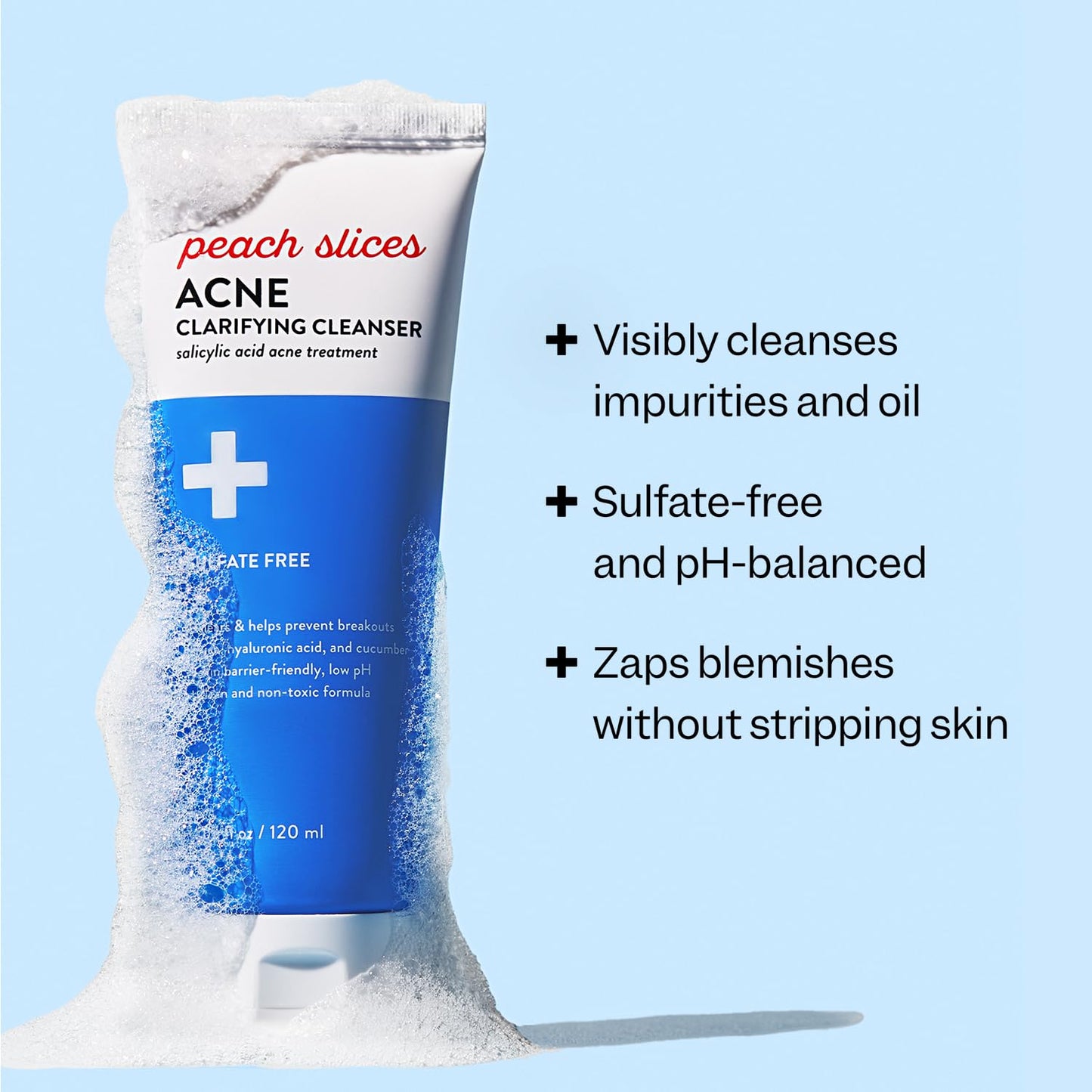 Peach Slices - Acne Clarifying Cleanser (4.05 oz) - 2% Salicylic Acid Acne Treatment - Clear & Prevent Breakouts, Hydrate - Cucumber, Cica, Acerola Beauty & Personal Care Peach Slices