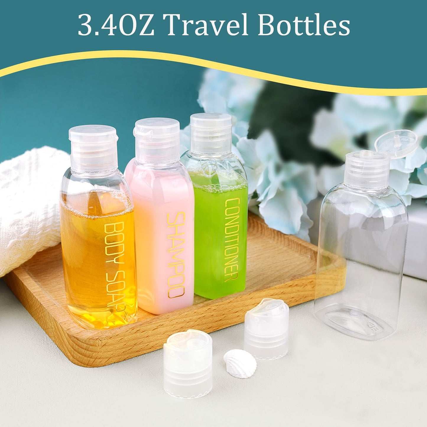 Cosywell Leakproof Squeeze Bottles Travel Kit - 4pc 3.4 oz TSA Approved for Shampoo, Conditioner and Toiletries Beauty and Personal Care Cosywell