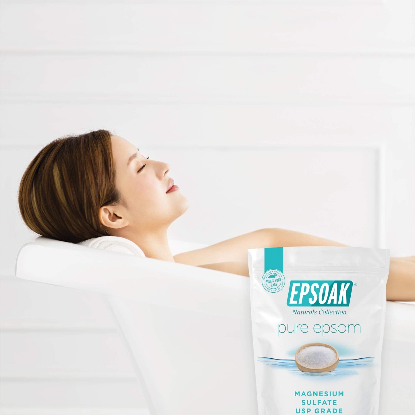 Epsoak Epsom Salt 2 lb. Magnesium Sulfate USP. Resealable Epsom Salt Bag Unscented, Made in The USA, Cruelty-Free Certified Beauty and Personal Care Epsoak