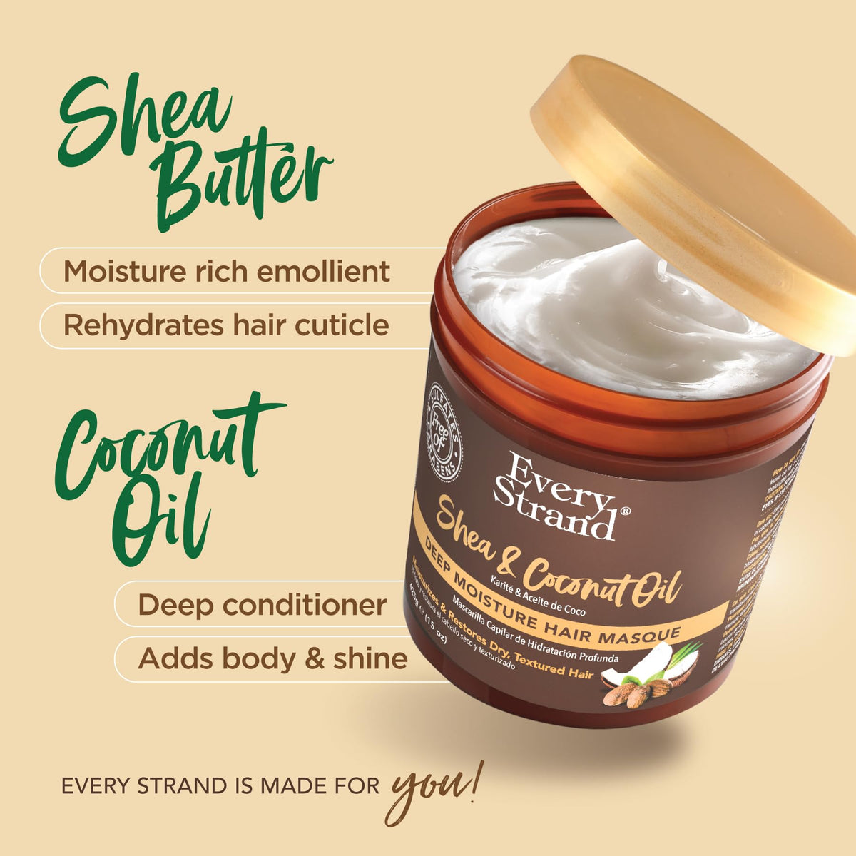 Every Strand Masque Shea & Coconut Oil Deep Moist15oz Jar