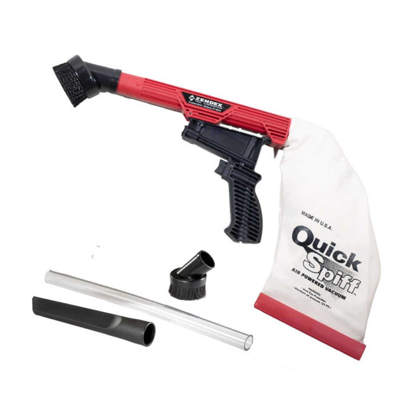 Zendex Tool - QuickSpiff Venturi Air Vacuum with Easy Empty Dust Bag - No Electricity Pneumatic Vacuum with Powerful Suction for Industrial Beauty & Personal Care Quick Spiff