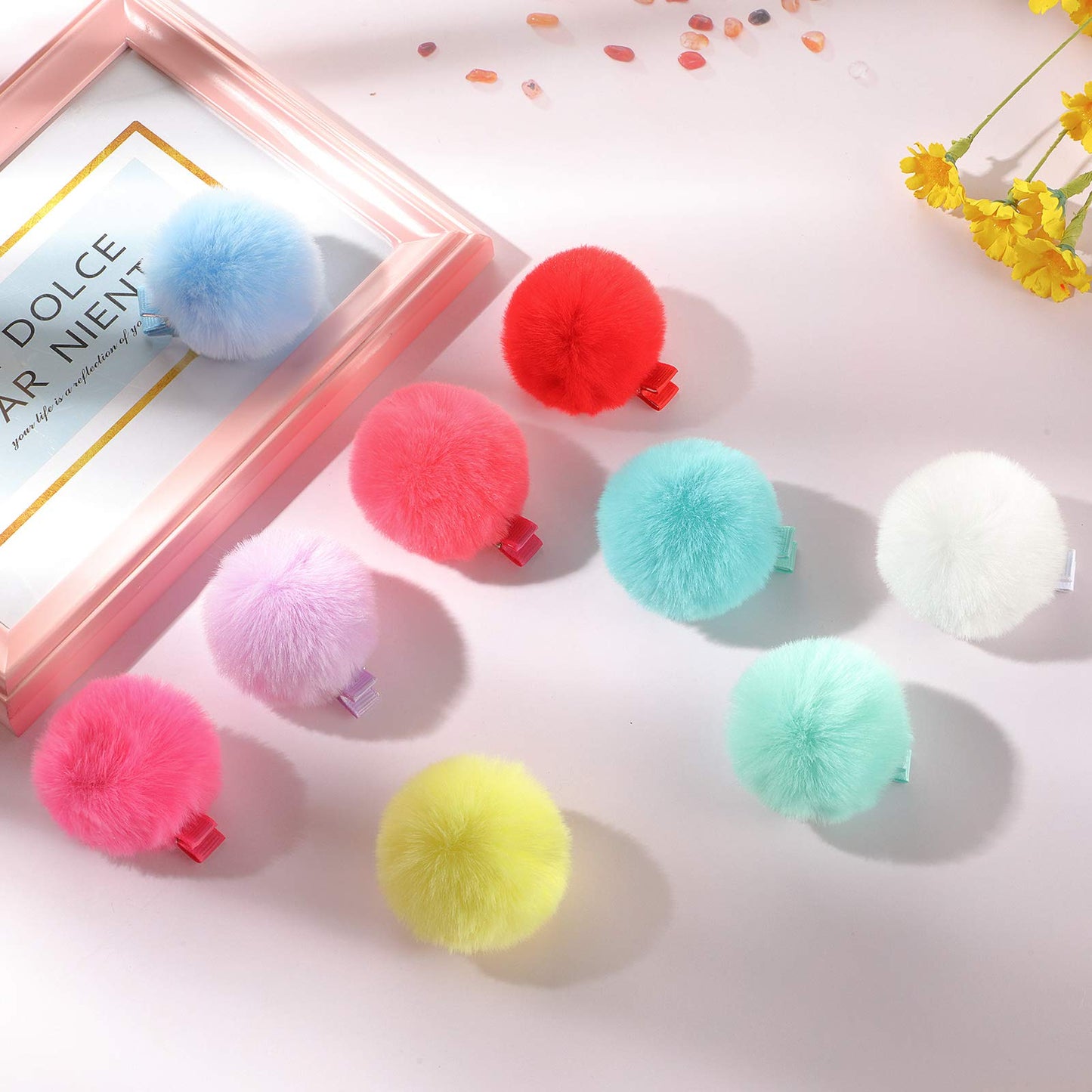 18 Pcs Pom Pom Hair Clip 2'' Candy Color Hair Clip Beauty & Personal Care WILLBOND