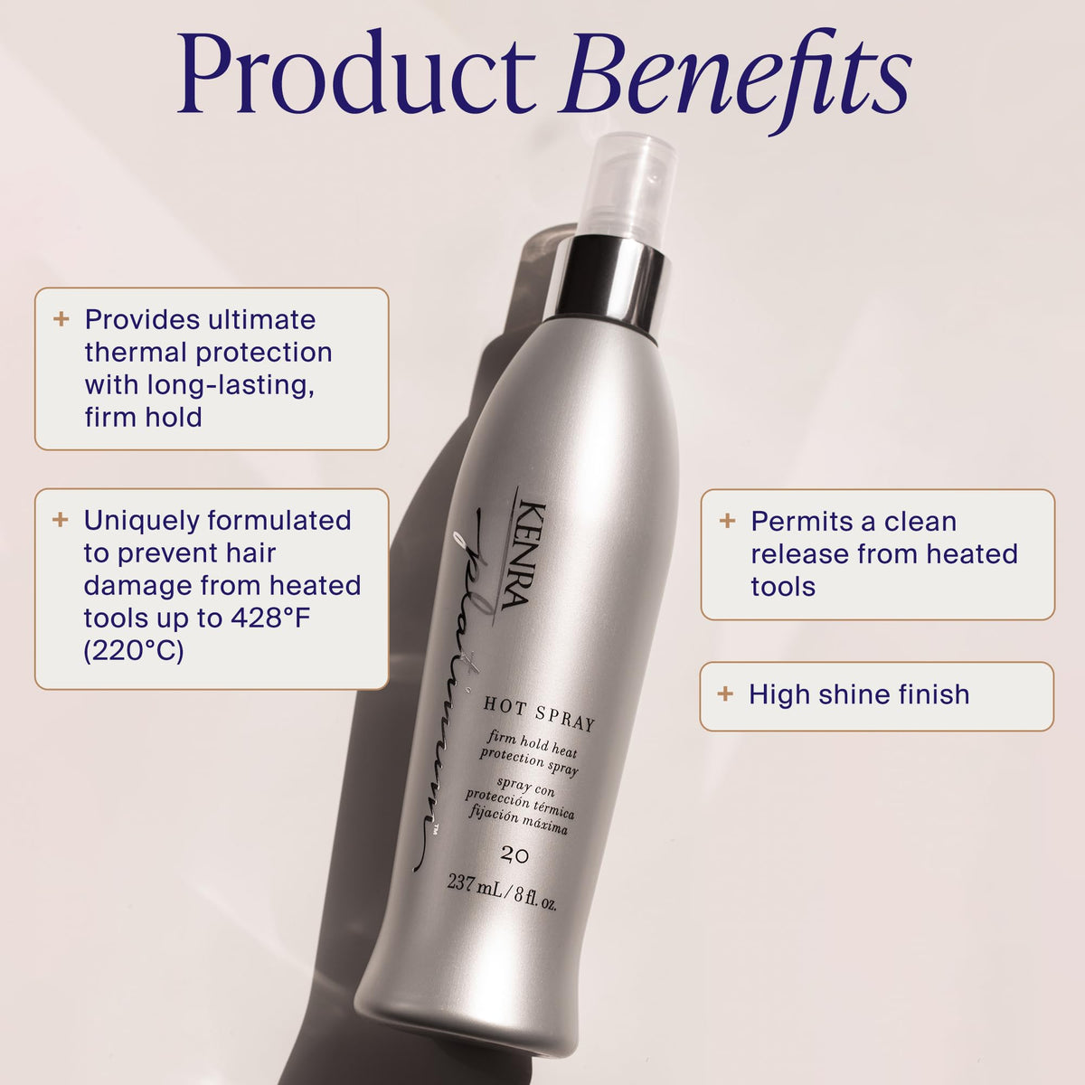Kenra Platinum Hot Spray 20 | Heat Protection Styler | Long-Lasting, Firm Hold | Adds Vibrant Shine | Humidity & Thermal Protection | Clean Release