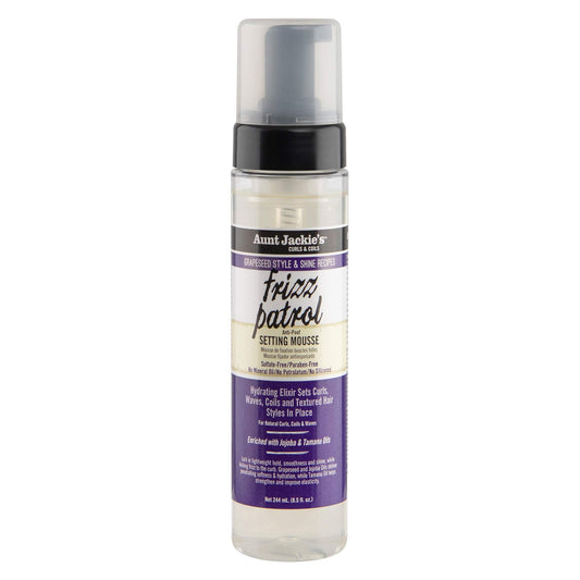 Aunt Jackie's Grapeseed Style and Shine Recipes Frizz Patrol Anti-Poof Setting Hair Mousse, Sets Curly Hair Styles in Place,Purple Fl.Oz 8.5 Ounce Beauty & Personal Care Aunt Jackie's