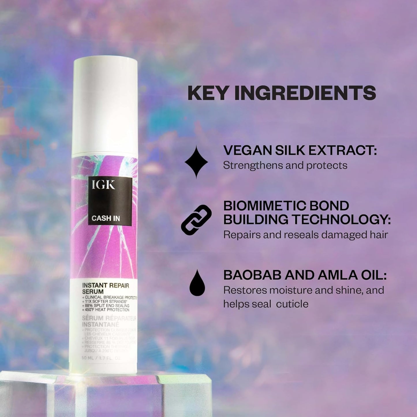 IGK Cash In Instant Repair Hair Serum | Reduce Breakage + Increase Strength | Silicone-Free | 1.7 oz (Pack of 2) Beauty & Personal Care IGK