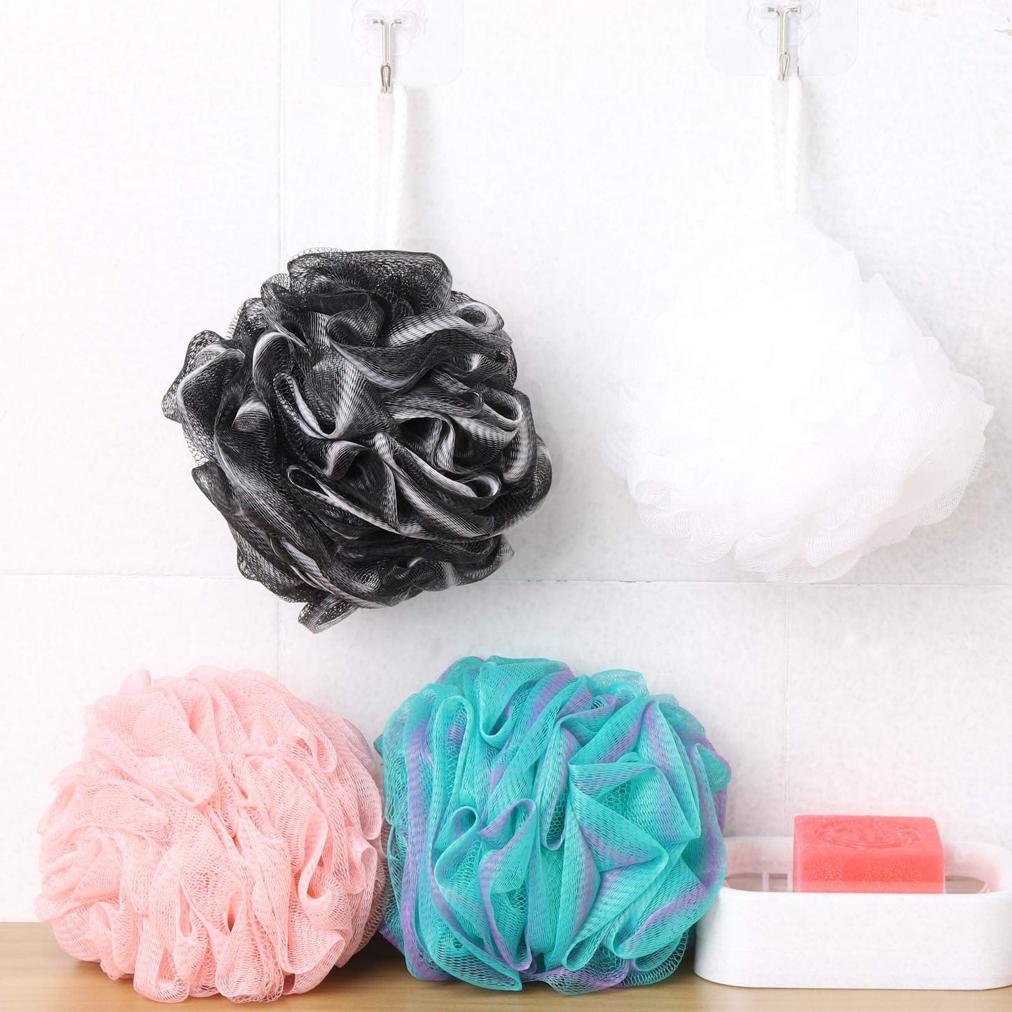 BTYMS 4 Pieces Shower Loofahs Bath Sponges 60g/pcs Mesh Puffs Body Scrub Luffas Bath Scrunchies for Shower Exfoliate Beauty & Personal Care BTYMS