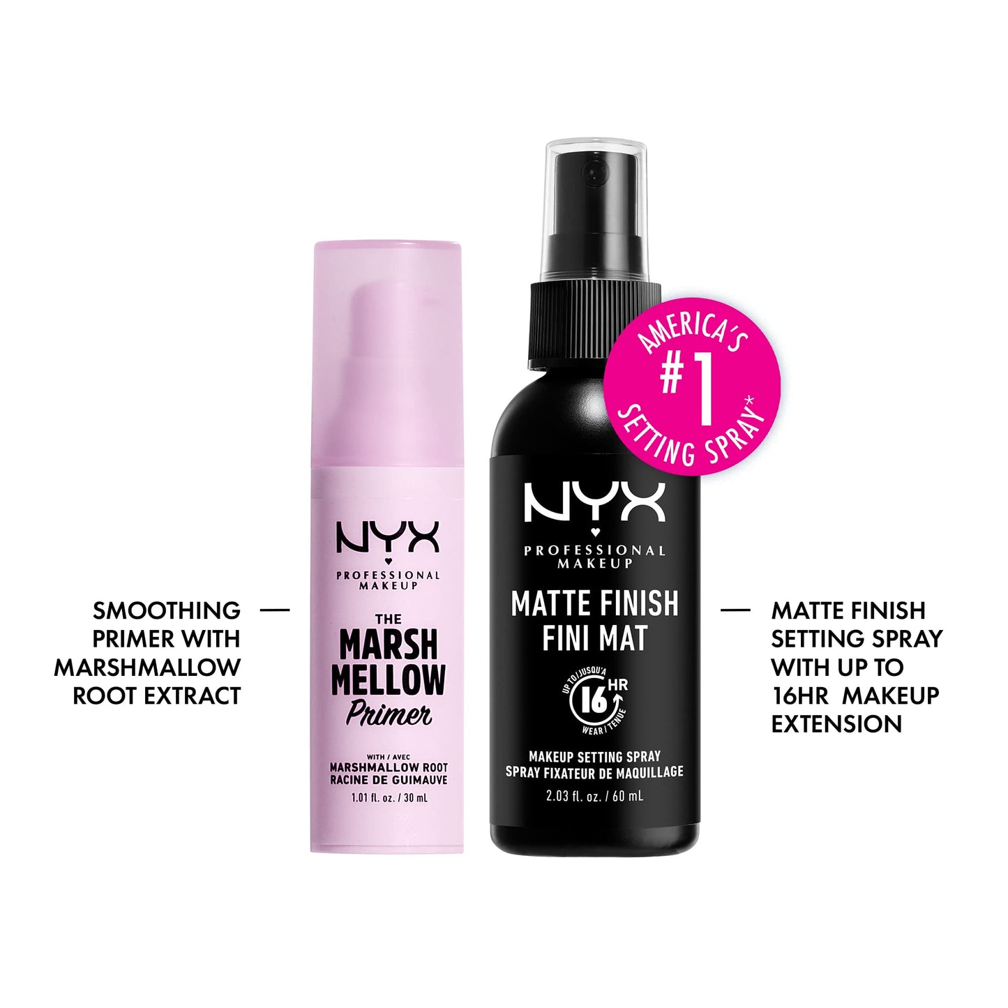 NYX PROFESSIONAL MAKEUP Marshmellow Smoothing Primer + Makeup Setting Spray, Matte Finish, Long-Lasting Face Mist for up to 16HR Wear (Pack of 2) Beauty & Personal Care NYX PROFESSIONAL MAKEUP