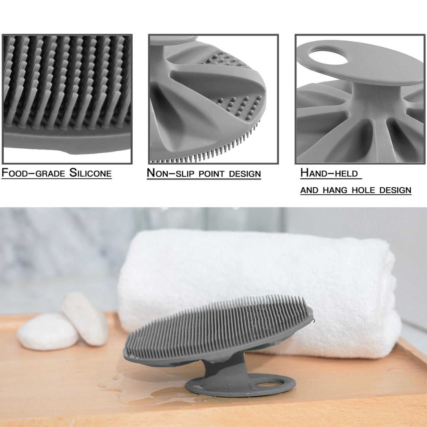 INNERNEED Soft Silicone Body Cleansing Brush Shower Scrubber, Gentle Exfoliating and Massage for All Kinds of Skin (Gray) Beauty & Personal Care INNERNEED