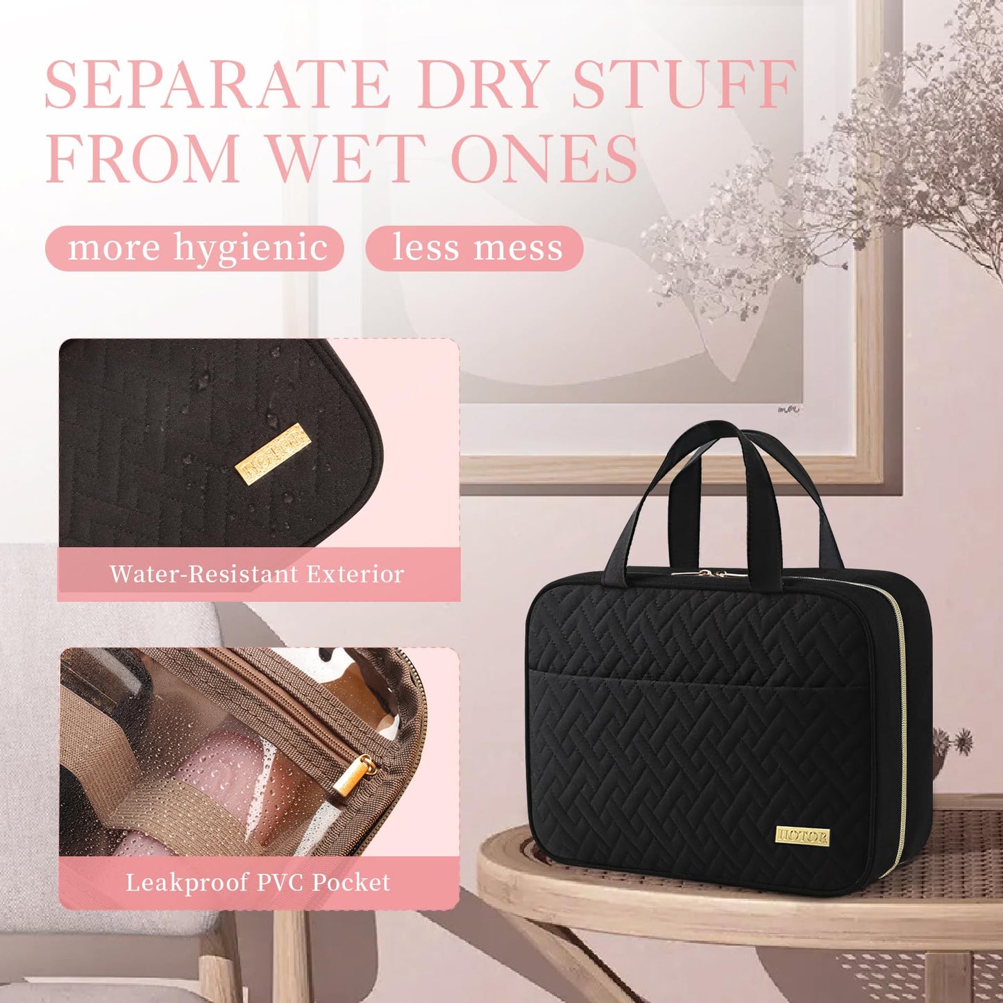 HOTOR Travel Toiletry Bag - Hanging Toiletry Bag for Women & Men, Makeup Bag/Big Comparment, Waterproof for Travel Accessories, Travel Essentials Beauty and Personal Care HOTOR