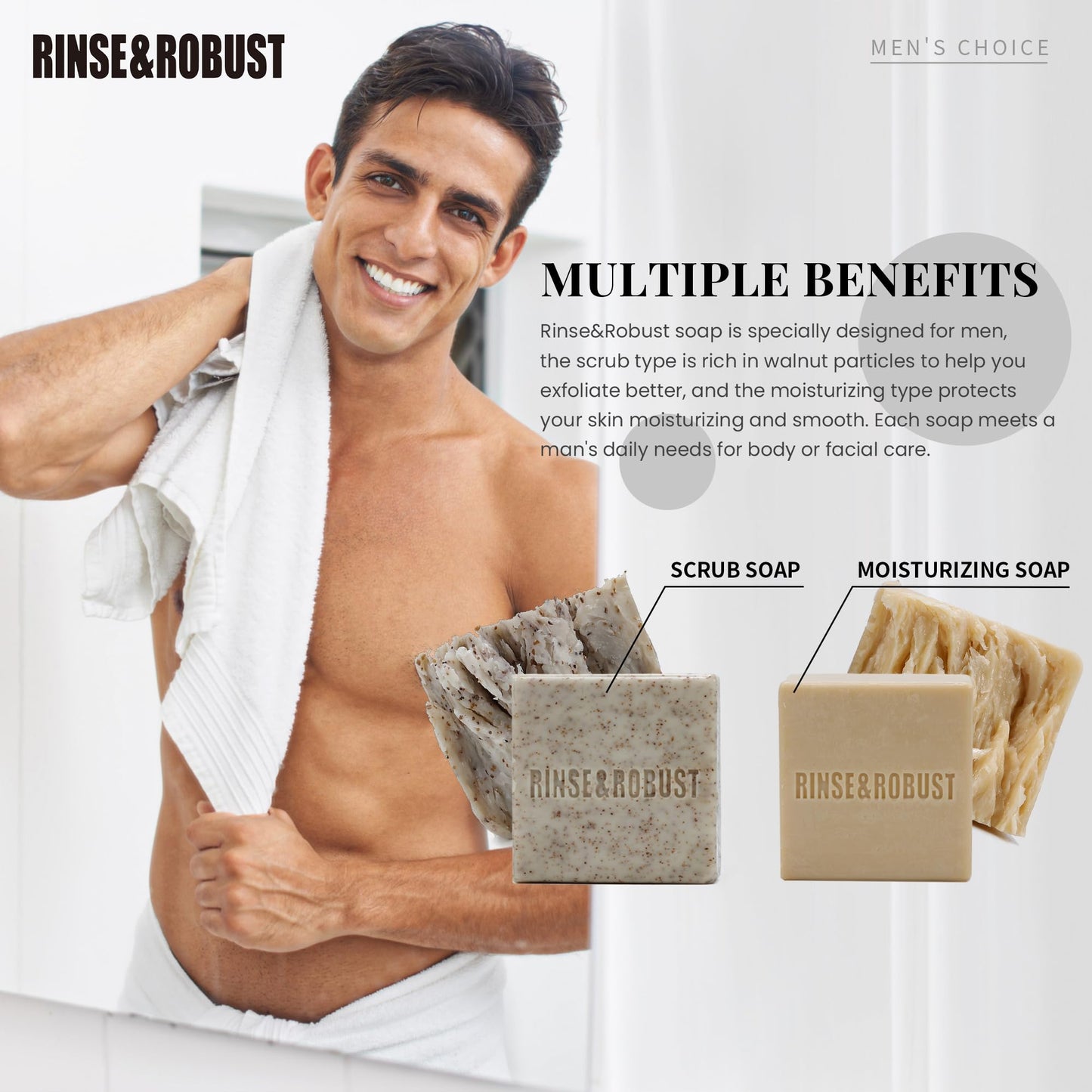 Rinse & Robust Mens Soap Bar Set 6Pcs Natural Cleansing Bar Soap Set Scrub Soap Gift for Men All Skin Type| 6 Different Scents |3.5 oz of 6 Bars Beauty & Personal Care Rinse & Robust