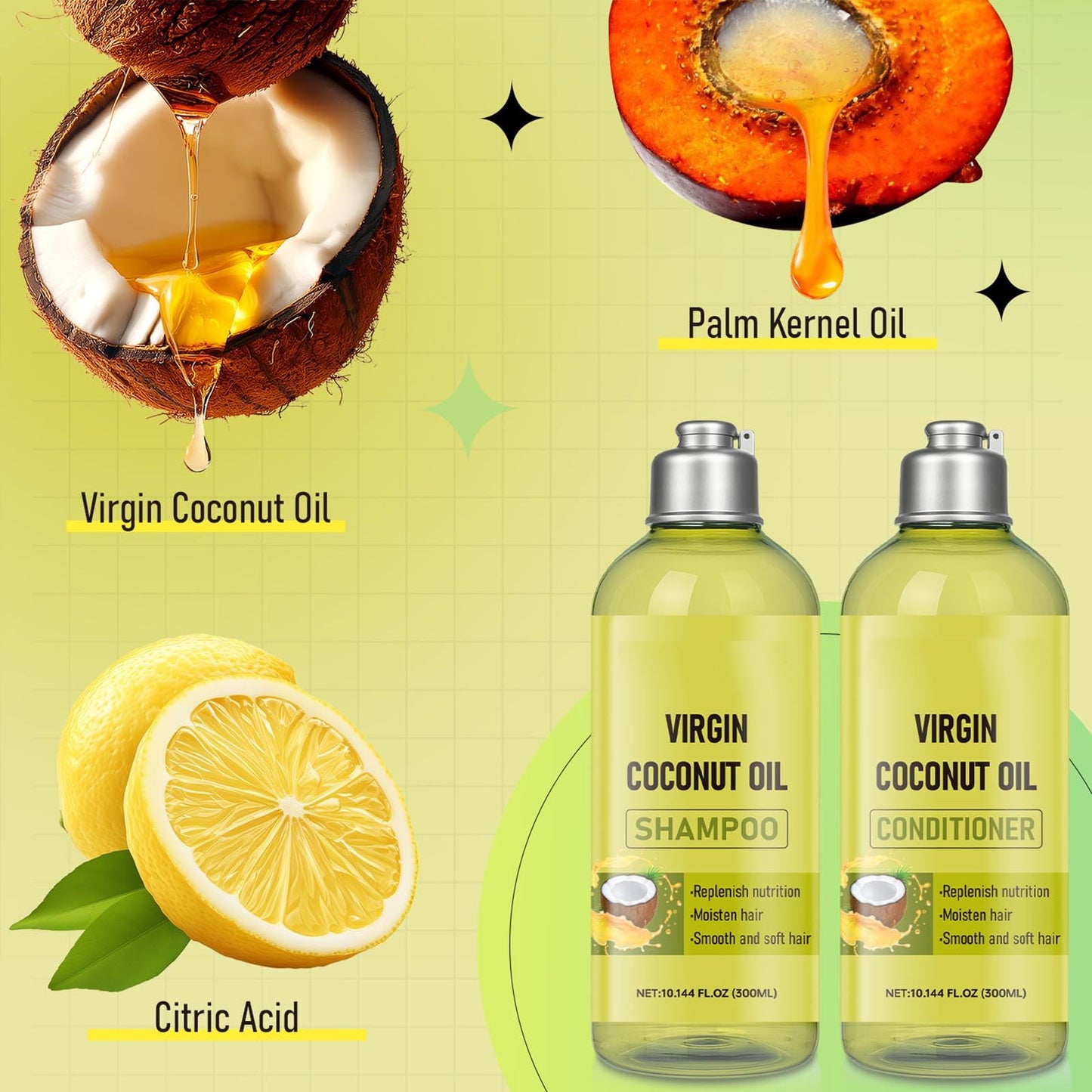 Coconut Oil Shampoo and Conditioner Set, Deep-Moisturize, Nourish, Balance Moisture and add Shine,Strengthening Hair Care & Hydrating, Damage Control Beauty & Personal Care TUOSHITONG