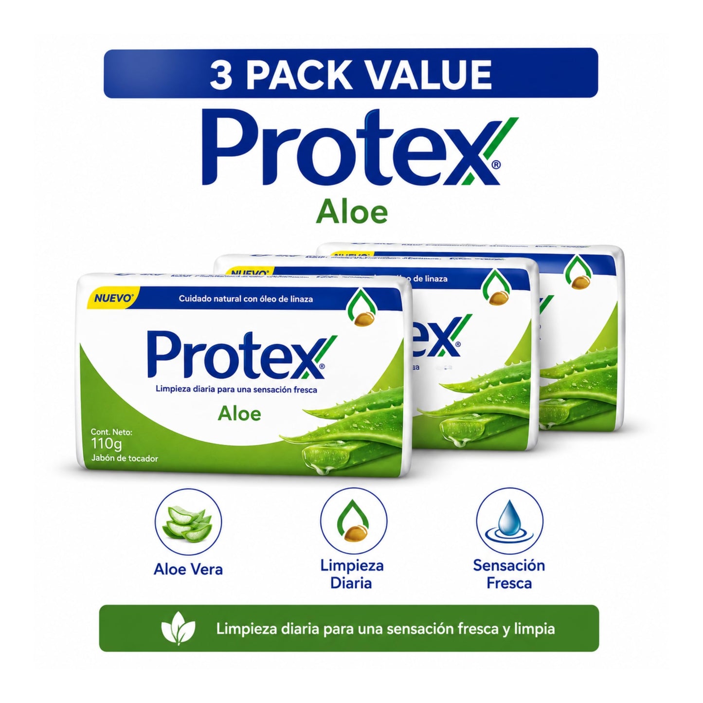 Protexx Aloe Body Soap Bars, 3 Pack, 110g Each, Daily Cleansing Bath Soap with Aloe Extract Beauty & Personal Care Generic