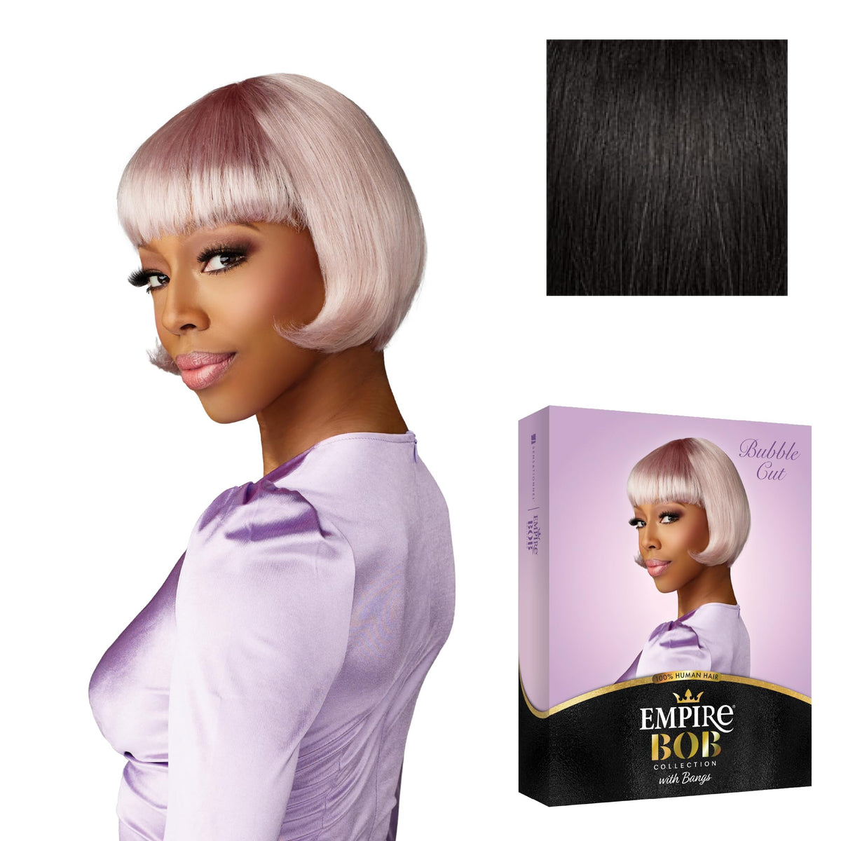 Sensationnel Empire Bob Humanhair Wig-Bubble Cut, 1B OFFBLACK