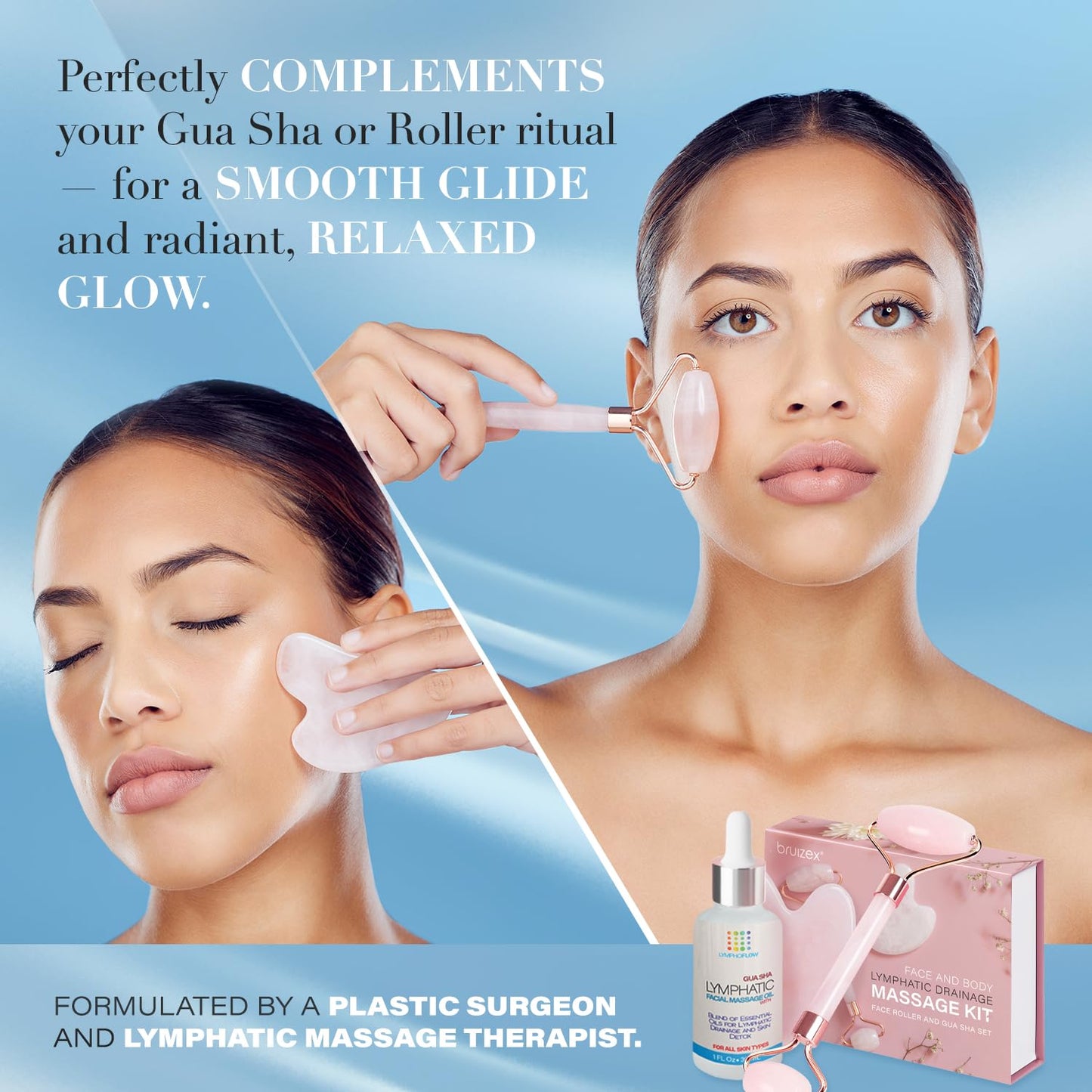 Facial Lymphatic Drainage Oil for Gua Sha Facial Tools, Lymphatic Drainage Massager Face with Jojoba & Coconut Oil, Use with Face Roller, Jade Roller Beauty & Personal Care Bruizex