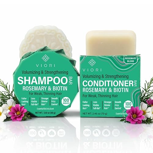 Viori Rosemary Shampoo Bar and Conditioner Set with Biotin - Rice Water Solid Hair Bars for Thinning Hair - Strengthening, Shine, Scalp Care - Plastic Beauty & Personal Care Viori