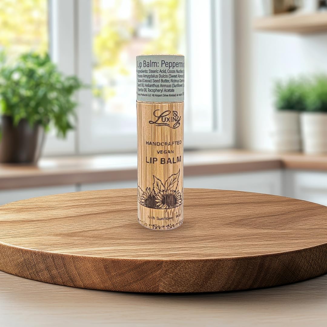 Luxiny Lip Balm in a Bamboo Tube, Vegan Natural Moisturizing, with Sunflower Wax and Vitamin E (Peppermint) Beauty and Personal Care Luxiny
