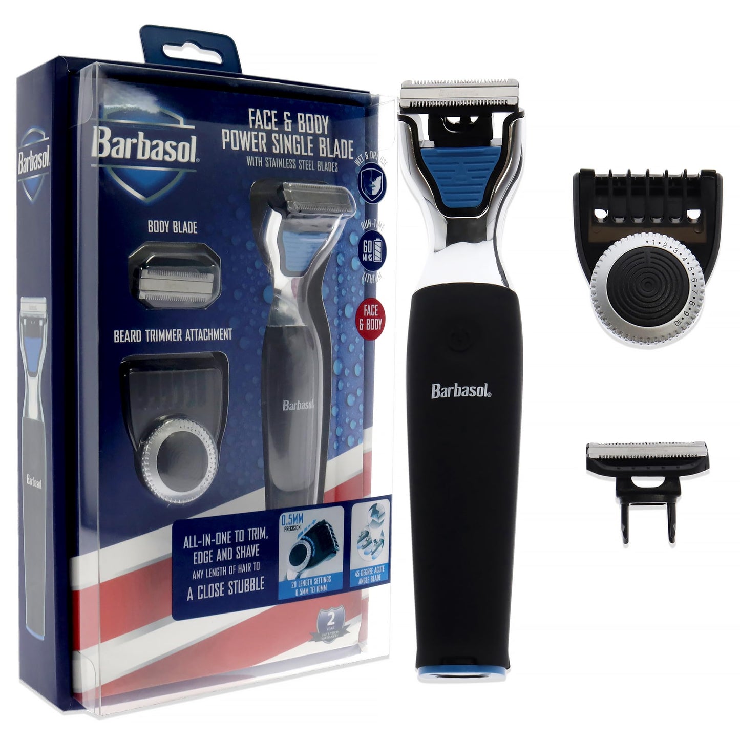 Barbasol Rechargeable Electric Wet and Dry Single Blade Shaver with Stainless Steel Blades and Adjustable Beard Trimmer Attachment Beauty and Personal Care Barbasol