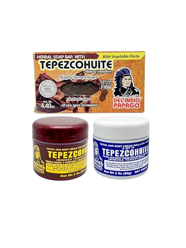 Del Indio Papago Anti Aging Combo Pack with Night Cream 2 oz, Day Cream 2 oz, and Tepezcohuite Natural Bar Soap - Skin Care Solution for All Types Beauty & Personal Care Del Indio Papago
