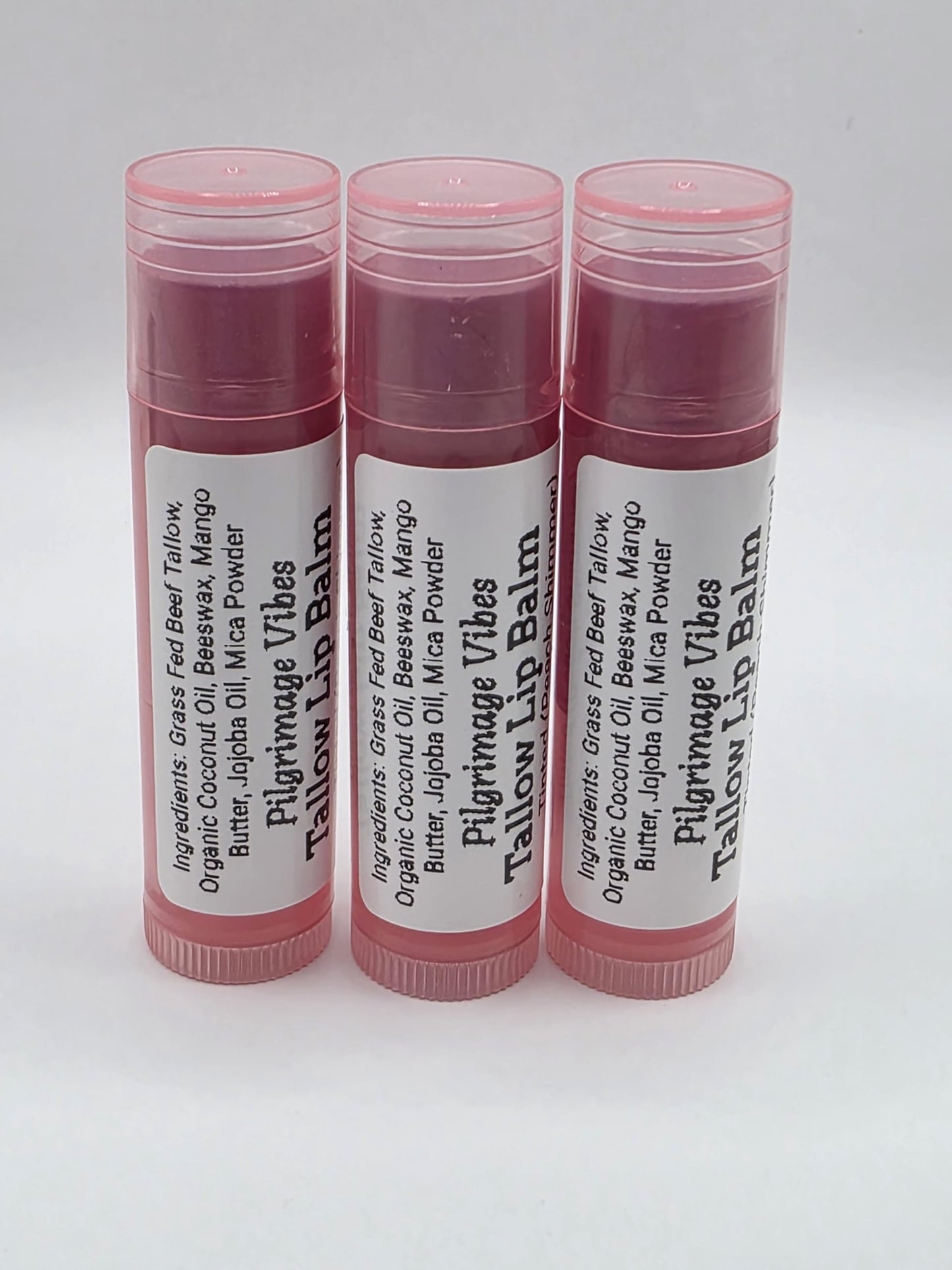 Tallow Lip Balm (3 Pack) (Tinted Peach Shimmer) Handmade Grass Fed Beef Tallow Lip Balm with Nourishing Oils Beauty and Personal Care Pilgrimage Vibes
