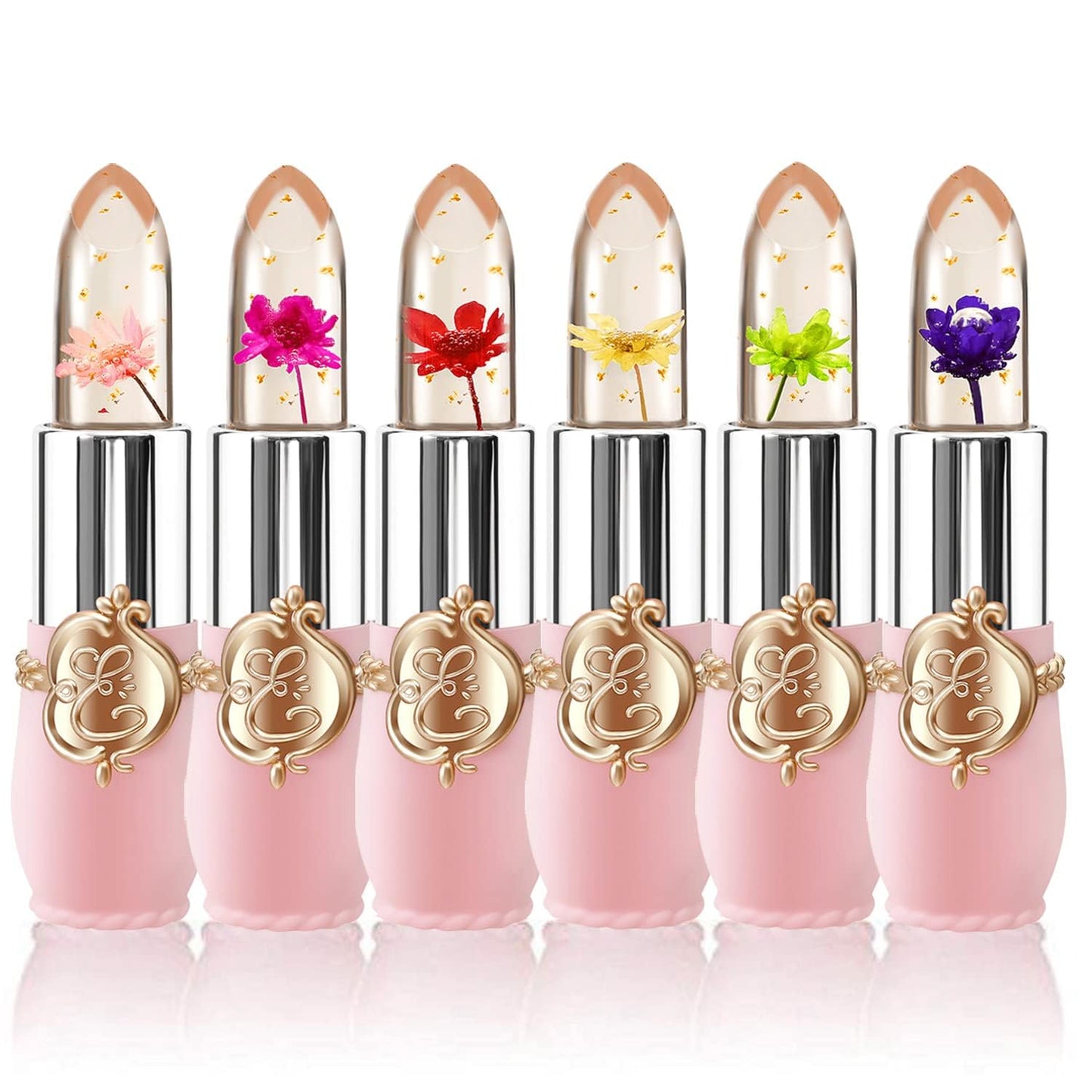 BestLand 6 Pcs/Set Flower Jelly Lipstick Set Temperature Change Moisturizer Long Lasting Nutritious Balm Magic Color Change Lip Gloss Beauty & Personal Care BestLand