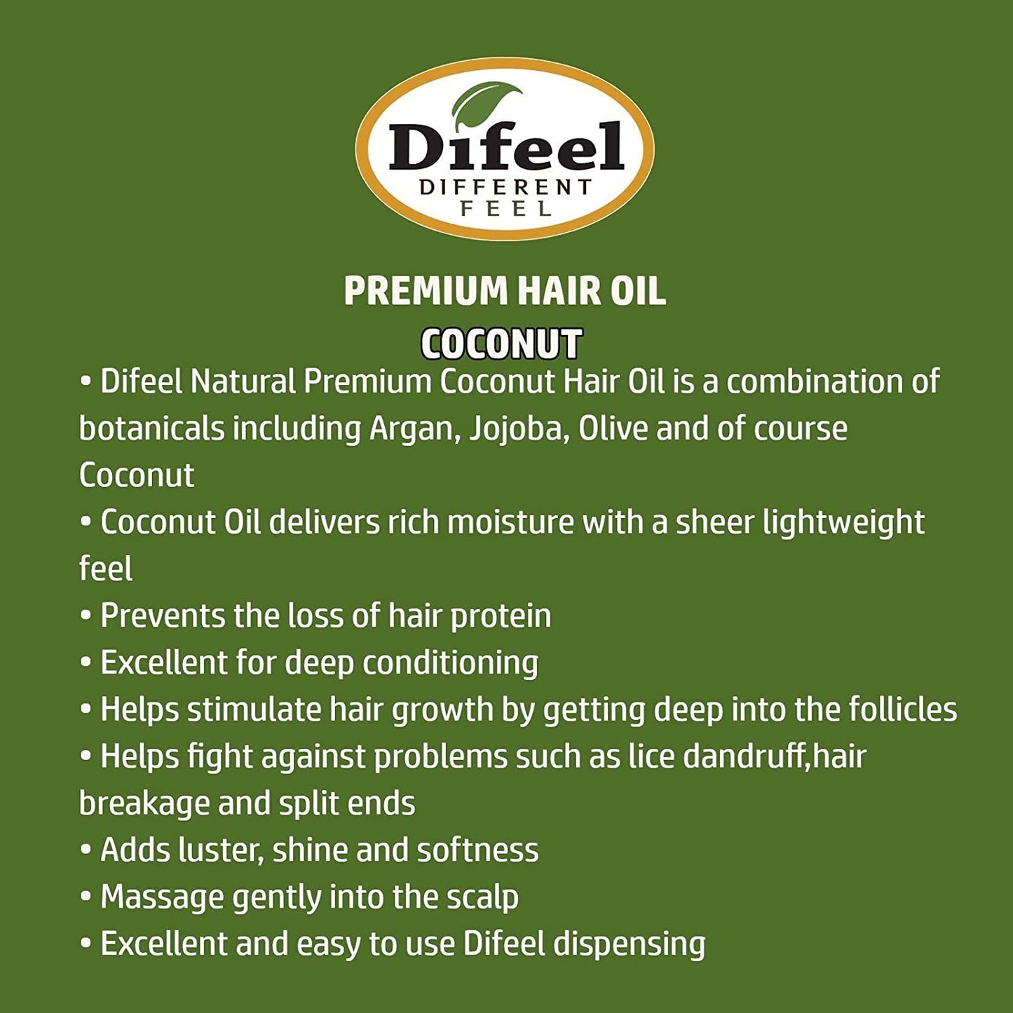 Difeel Premium Natural Hair Oil - Coconut Oil 7.1 oz. - Deluxe 2-PC Gift Set Beauty & Personal Care Difeel