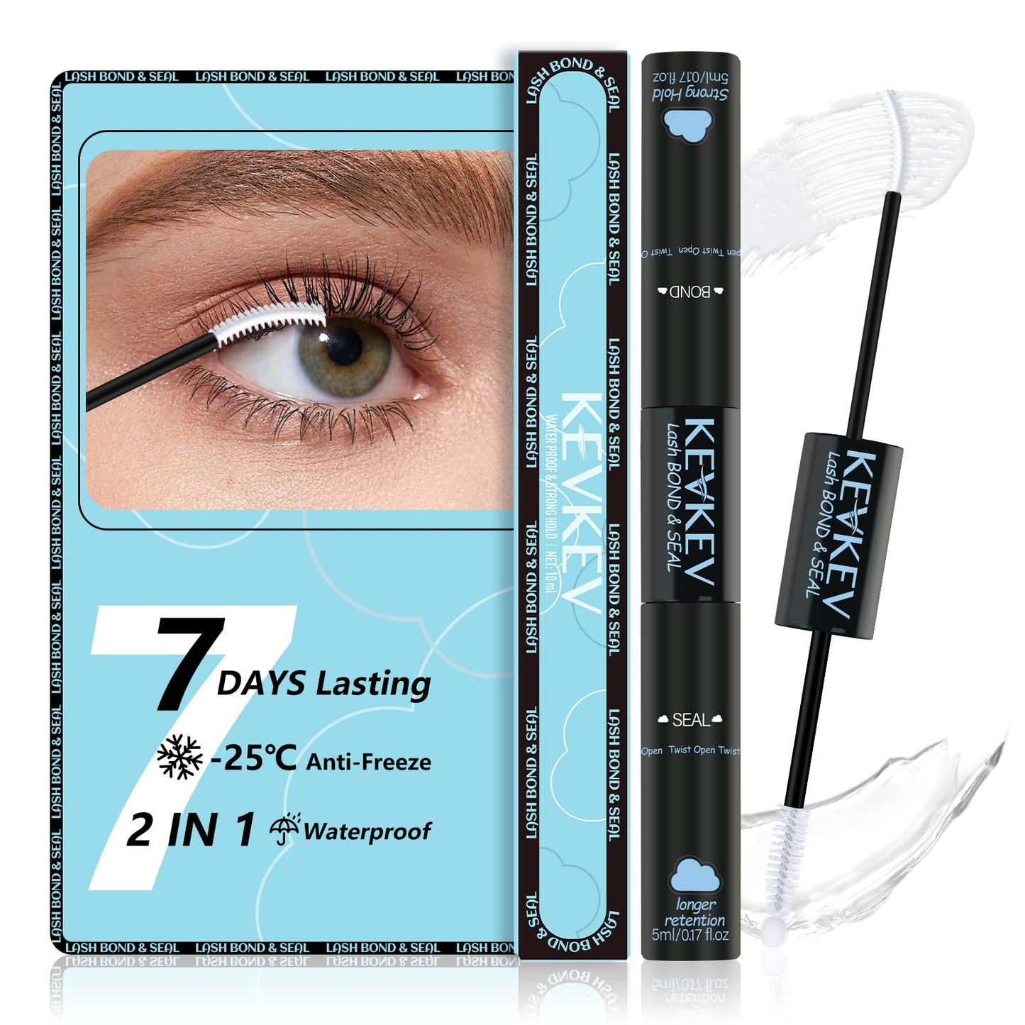 KEVKEV Lash Cluster Glue Upgraded Clear Lash Glue 7 Days Long Lasting 2-3S Fast Dry Lash Bond and Seal 2 in 1 Waterproof Latex-Free Easy To Apply Beauty and Personal Care KevKev