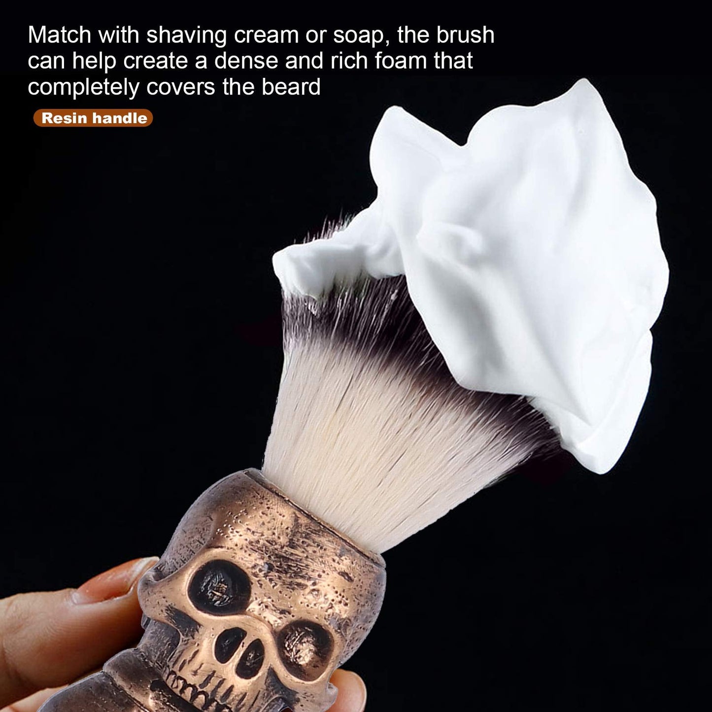 Barber Cleaning Hairbrush, Soft Neck Duster Shaving Beard Hair Brush Cutting Face Cleaning Tool with Creative Skull Handle for Professional Salon Beauty and Personal Care Agatige