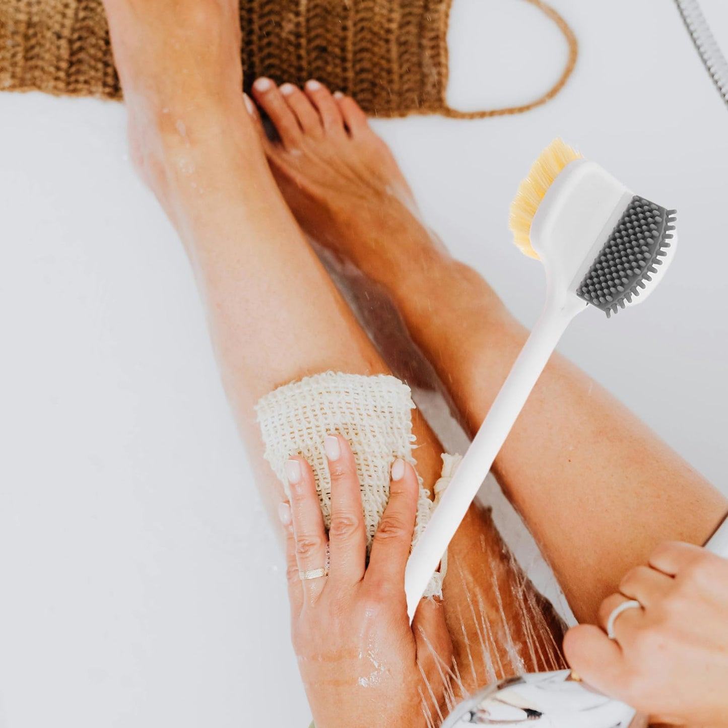 COHEALI Long Handle Foot Scrub Brush Double-Sided Soft Bristle Shower Scrubber for Exfoliation and Foot Massage, Bath Cleaning Brush for Seniors Beauty and Personal Care COHEALI