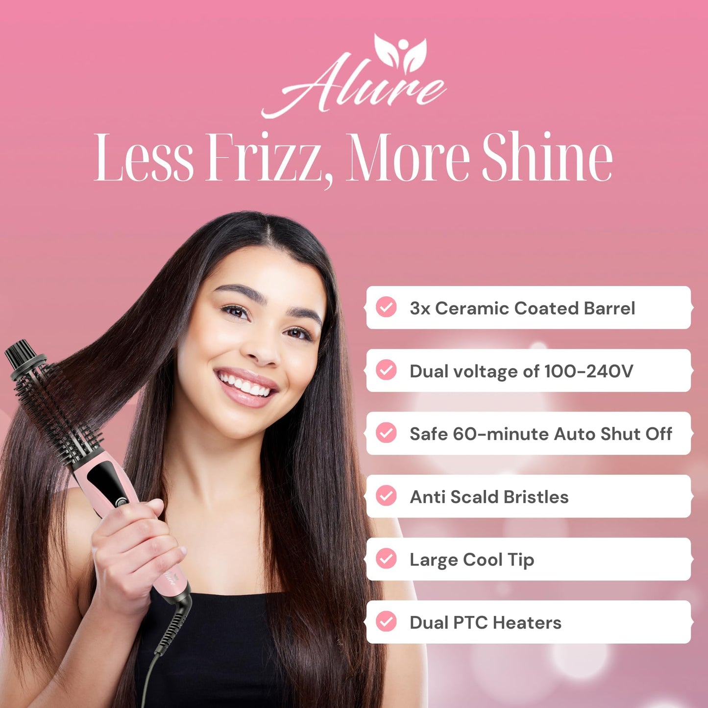 Alure Heated Styling Brush - 3-in-1 Ionic Hair Curler/Straightener with Anti-Scald Nylon Bristles, Electric Curl Wand for All Hair Types, Ideal as a Beauty & Personal Care Alure