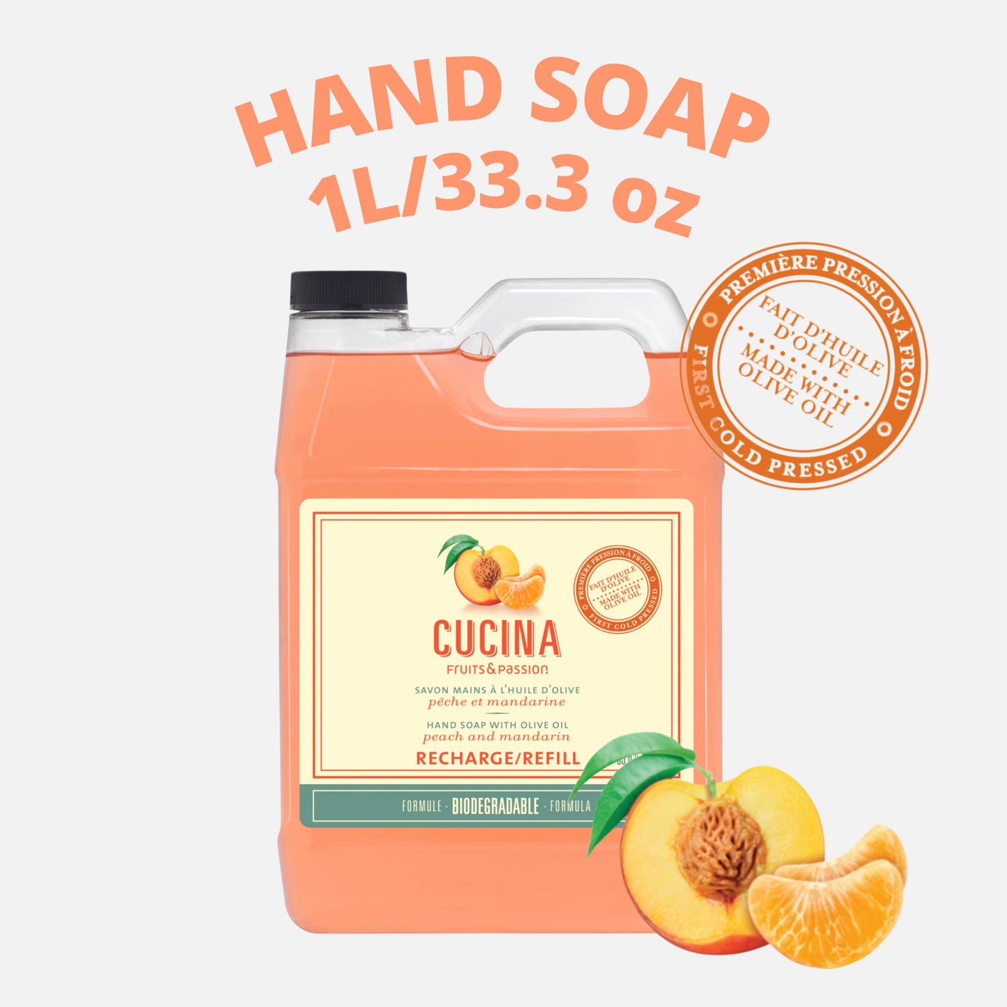 Cucina Fruits & Passion Peach and Mandarin Hand Soap 33.8 fl oz Refill, Made in Canada - 2 Pack Beauty & Personal Care Cucina