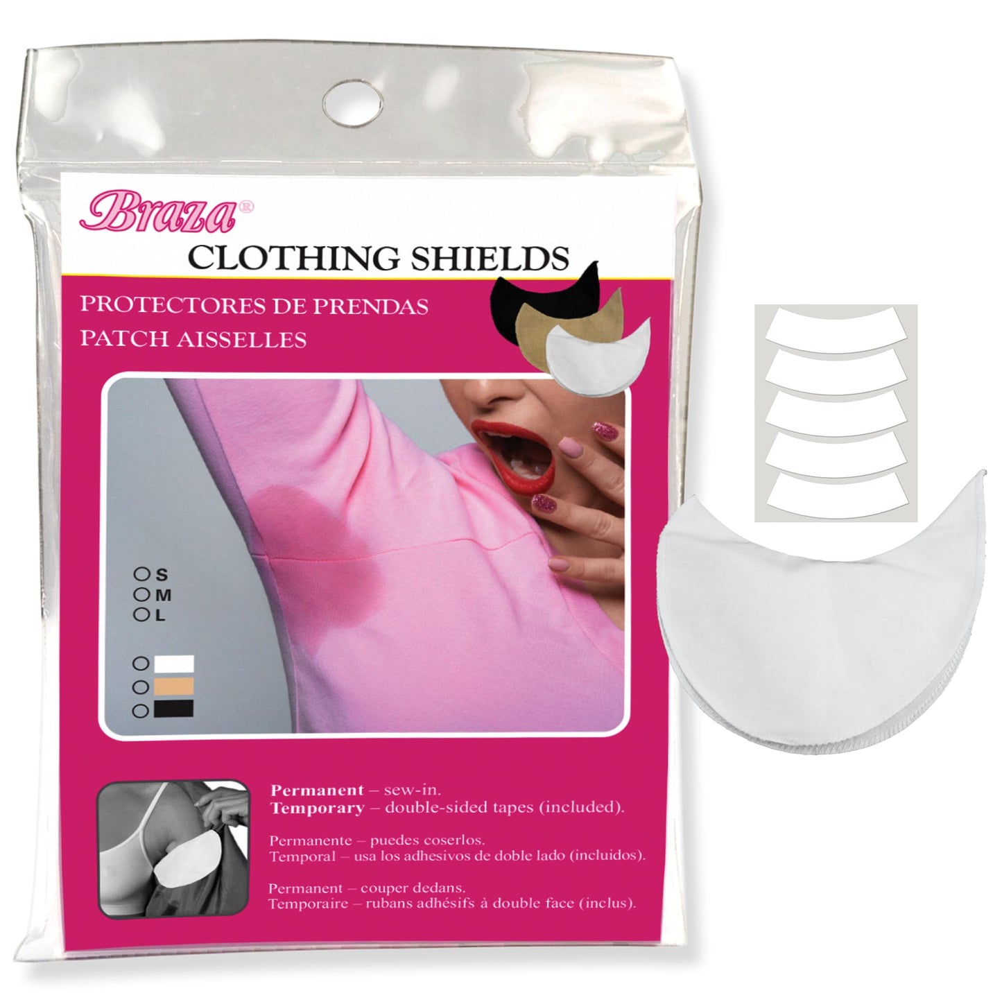 Braza Clothing Shields - Reusable Armpit Sweat Pads with 5 Pairs of Adhesive Strips - Washable Underarm Sweat Pads for Women Beauty and Personal Care Braza